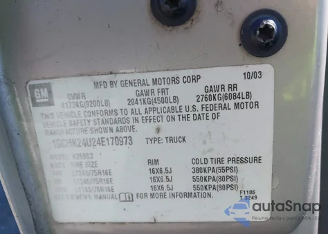 2004 Chevrolet Silverado 2500Hd Ls z USA, uszkodzony, nr VIN 1GCHK24U24E170973